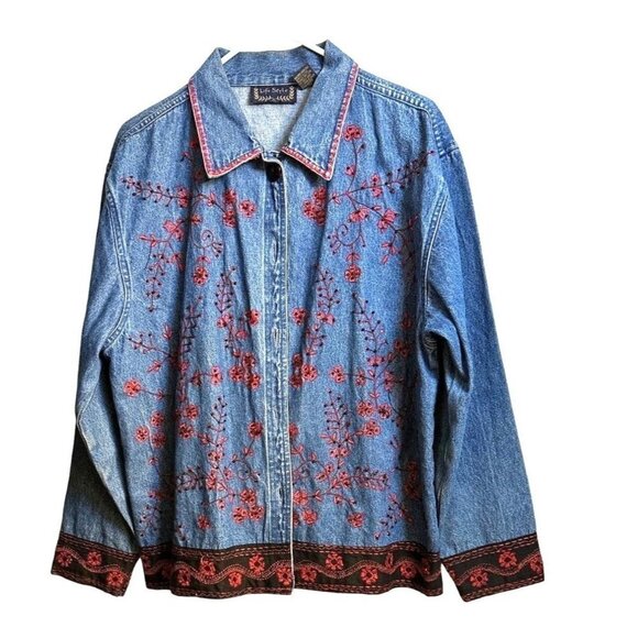 Vintage Life Style Women’s Denim Jacket Button Front Embroidered  Size Medium Sk - Picture 1 of 11